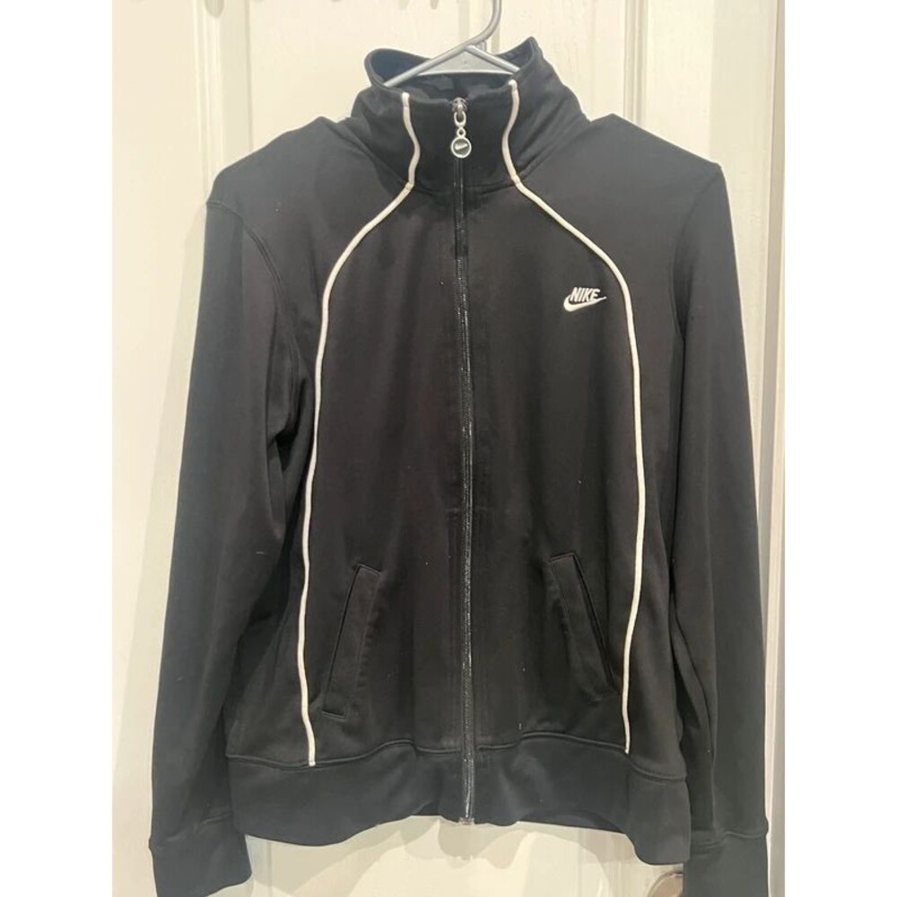 Nike Women’s Large Black Full Zip Track Jacket White Piping Athletic